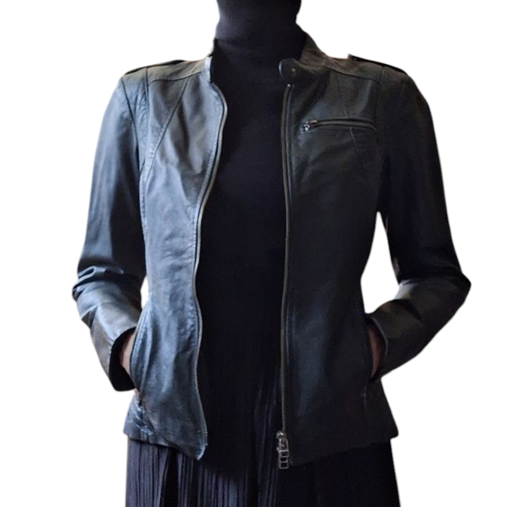 Green Danier biker Leather Jacket